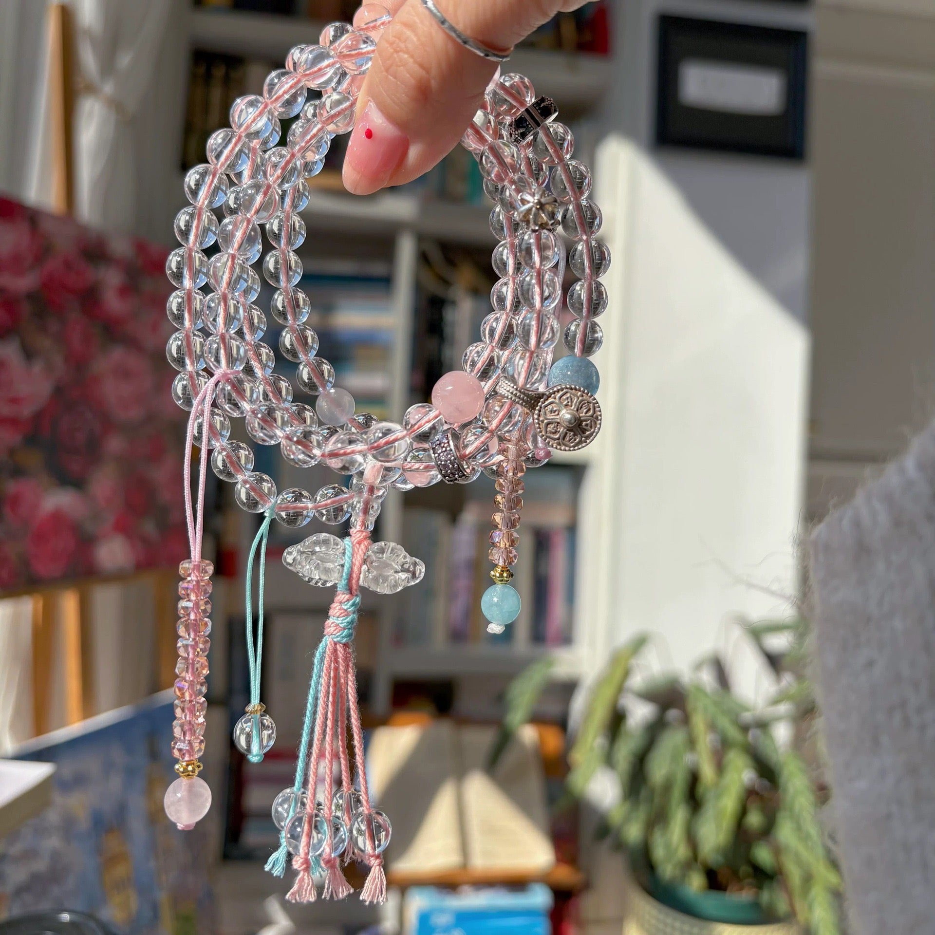 108 White Crystal Mala Beads Necklace – Vajra Prayer Beads & Crystal Bracelet