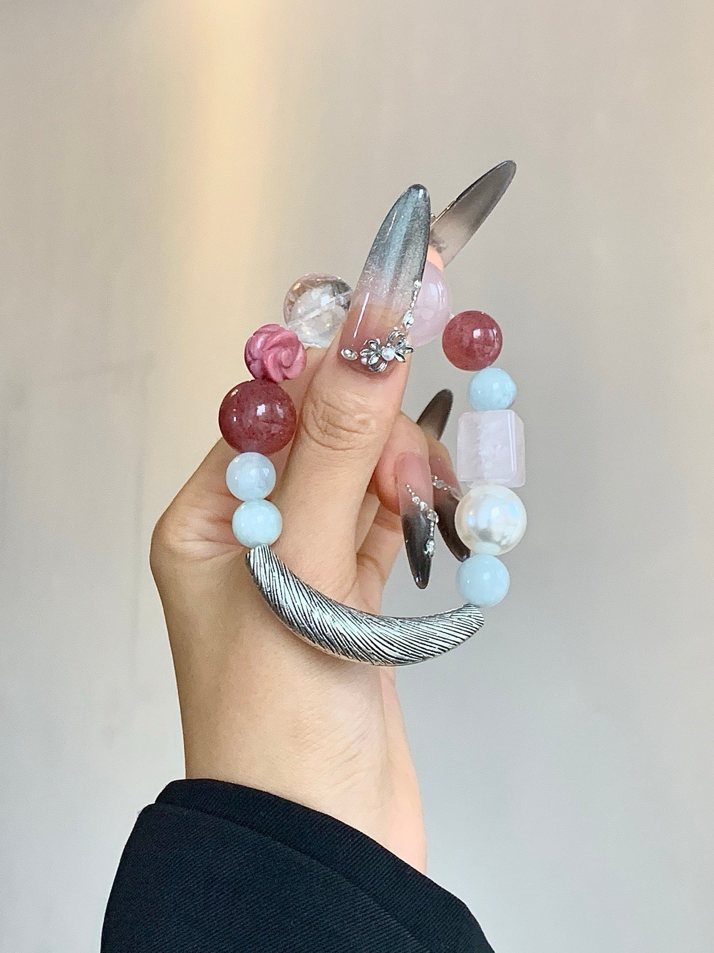「Soft Berry」Strawberry Quartz & Crystal Multi-Stone Bracelet