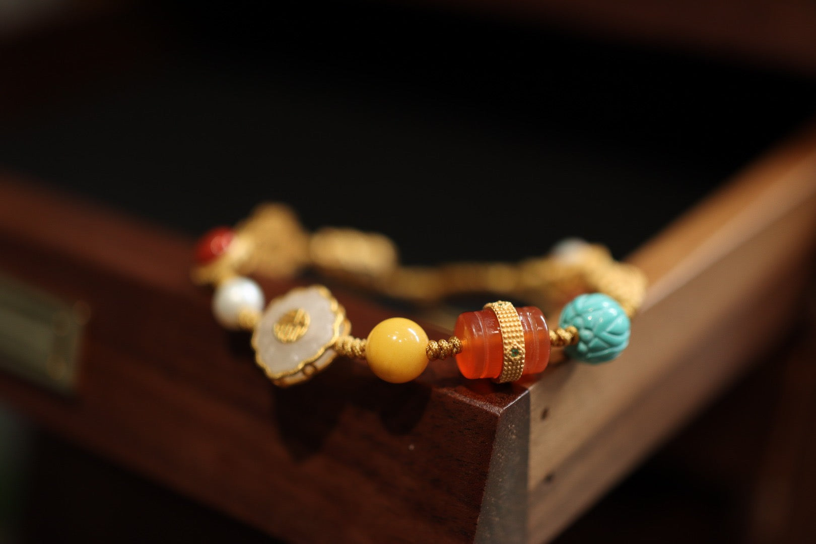 Multi-Gemstone Woven Bracelet | Baoshan Ice Red Agate, Jade, Pearl & Amber with 925 Silver Charms