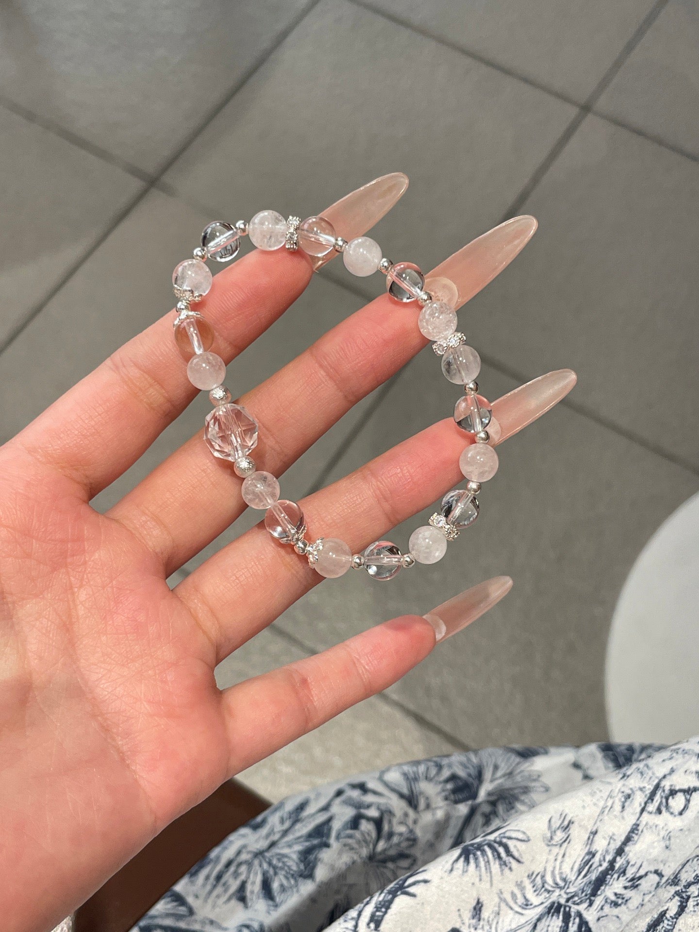 White Phantom & Clear Quartz Bracelet | 8–10mm Beads