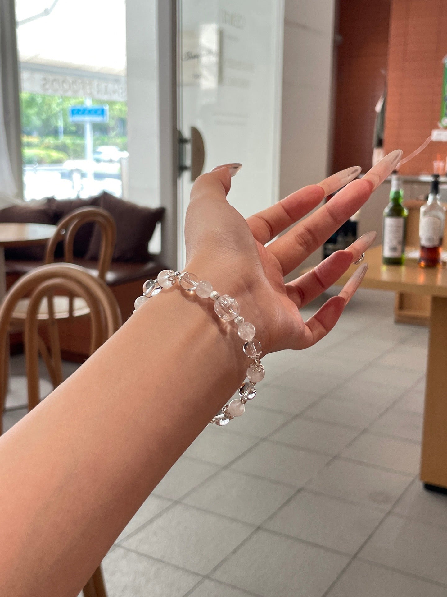 White Phantom & Clear Quartz Bracelet | 8–10mm Beads
