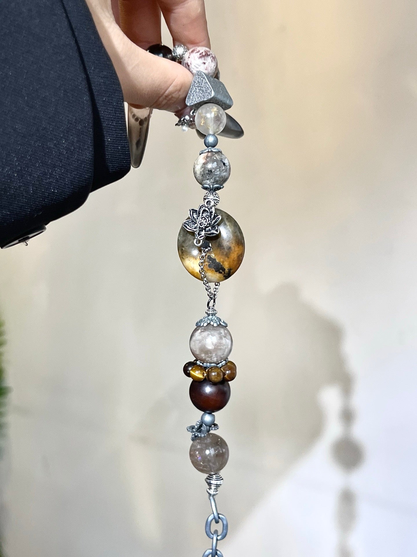 “Blooming Nature” Gemstone Bracelet | Xiuyan Jade, Phantom Quartz, Rutilated Quartz, Smoky Quartz & Tiger’s Eye (12–14mm)