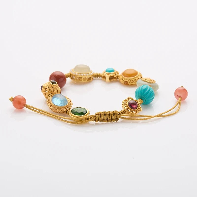 Multi-Gemstone Braided Bracelet | Carnelian, Amber & Turquoise Lotus