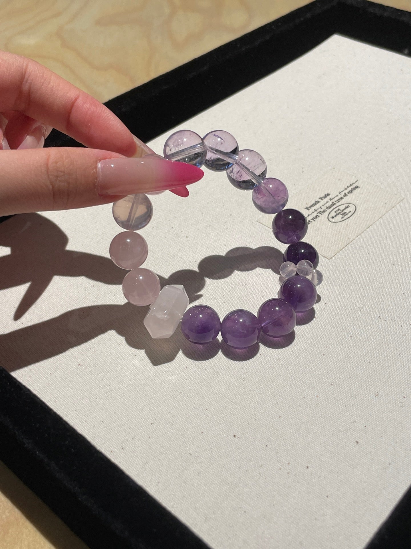 Amethyst Rose Glass Bracelet | Rose Quartz, Milky Quartz & Amethyst | 12mm