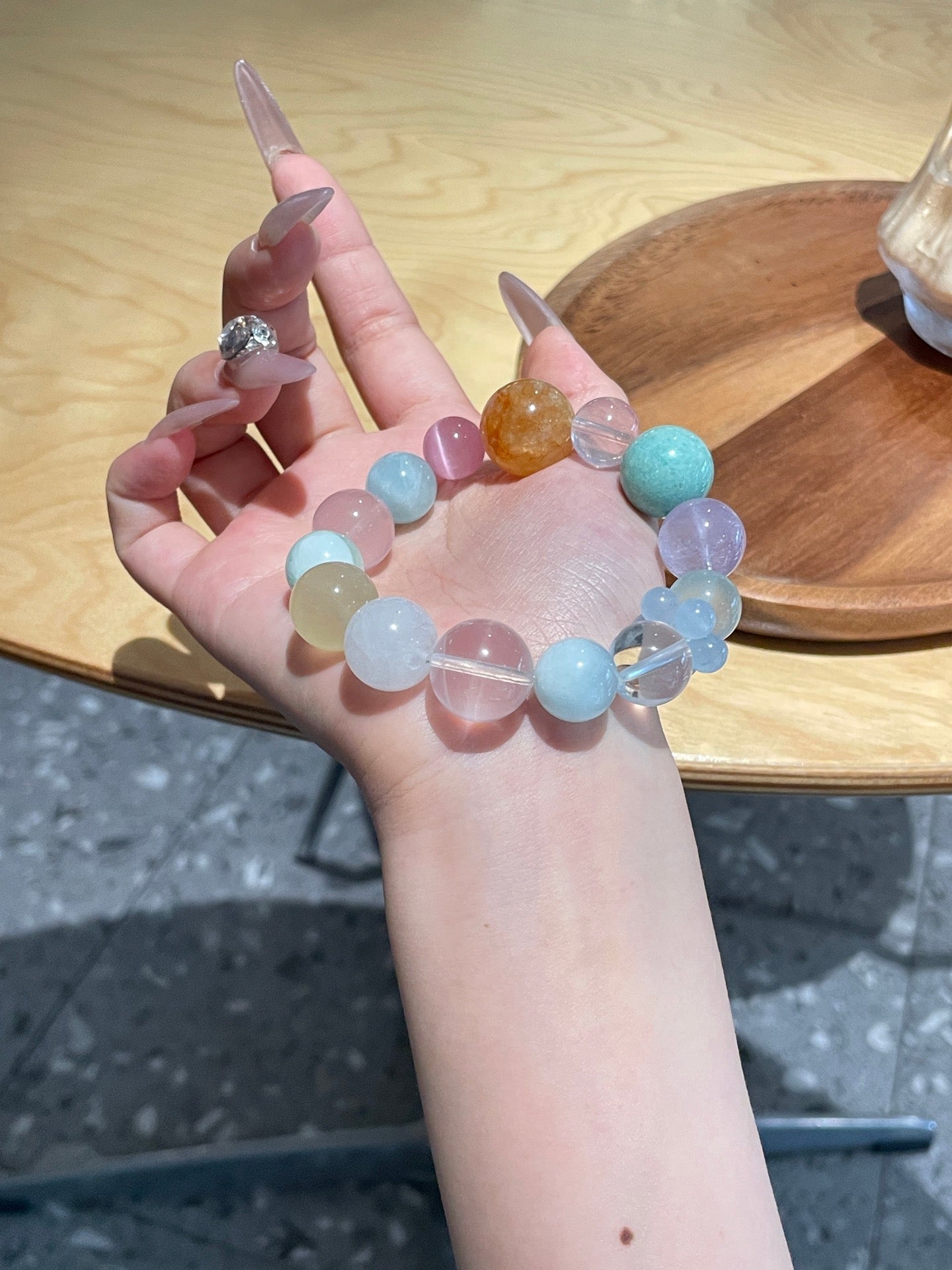 Natural Crystal Beaded Bracelet | Rose Quartz, Aquamarine, Amazonite, Amethyst, Citrine, Green Fluorite, White Crystal, Cat’s Eye, White Phantom | 12–15mm