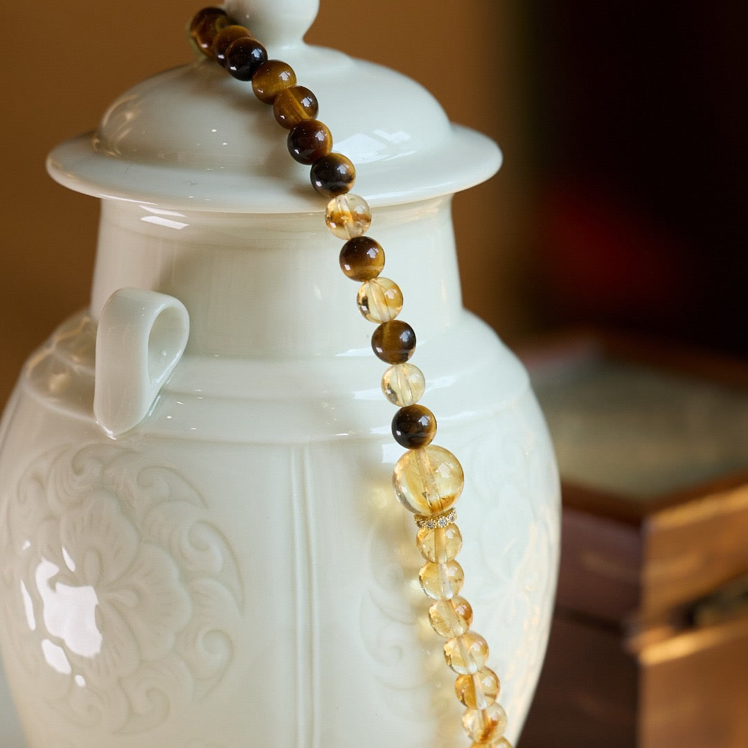 Golden Dawn 2.0 Bracelet | Faceted Citrine, 6mm Yellow Serpentine & Tiger’s Eye Double-Layer