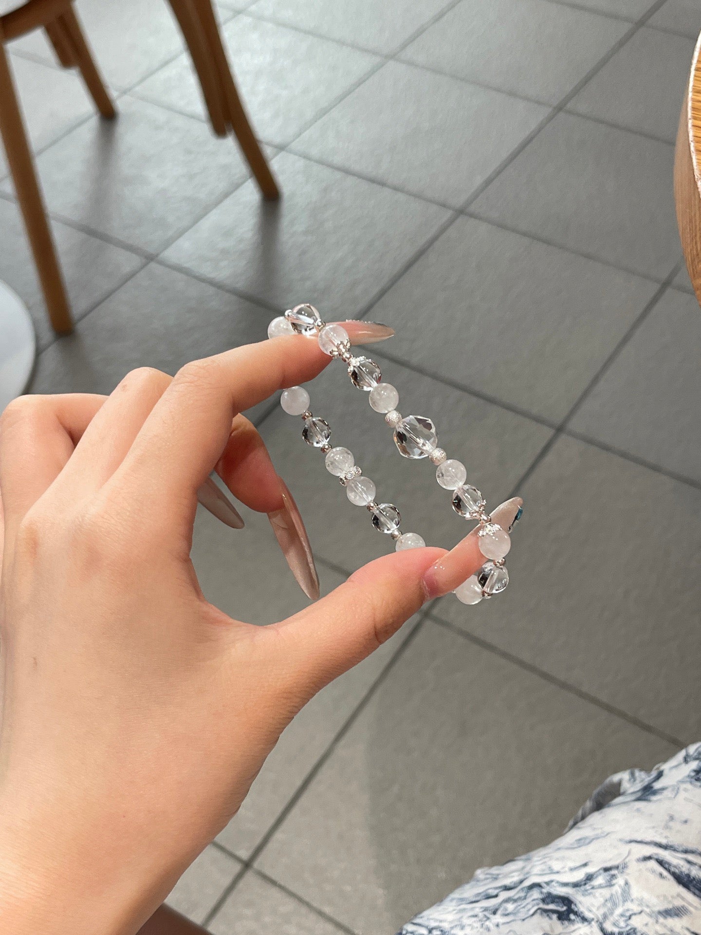 White Phantom & Clear Quartz Bracelet | 8–10mm Beads