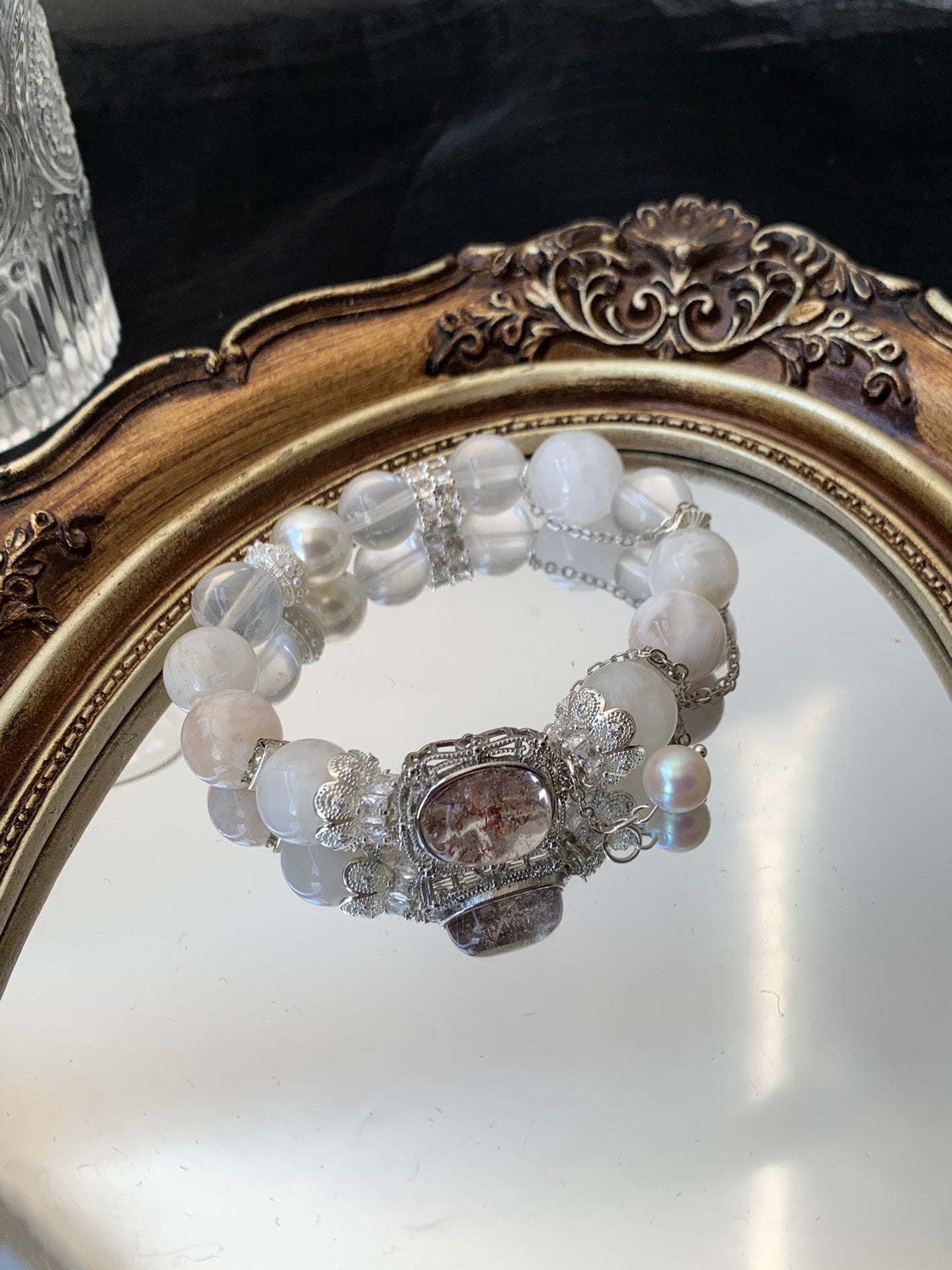 Snow Phantom & White Quartz Bracelet | 10-12mm Natural Crystal for Balance & Healing