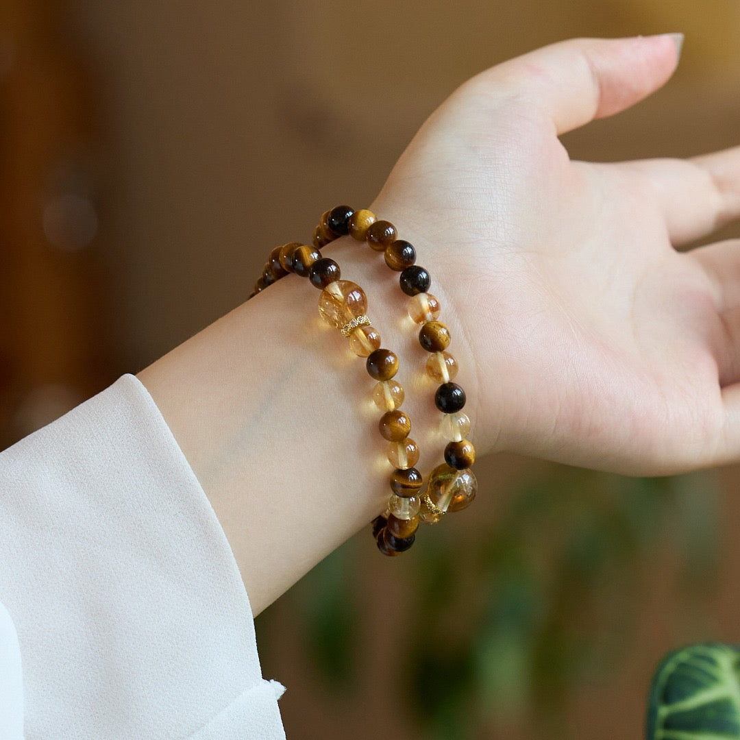 Golden Dawn 2.0 Bracelet | Faceted Citrine, 6mm Yellow Serpentine & Tiger’s Eye Double-Layer