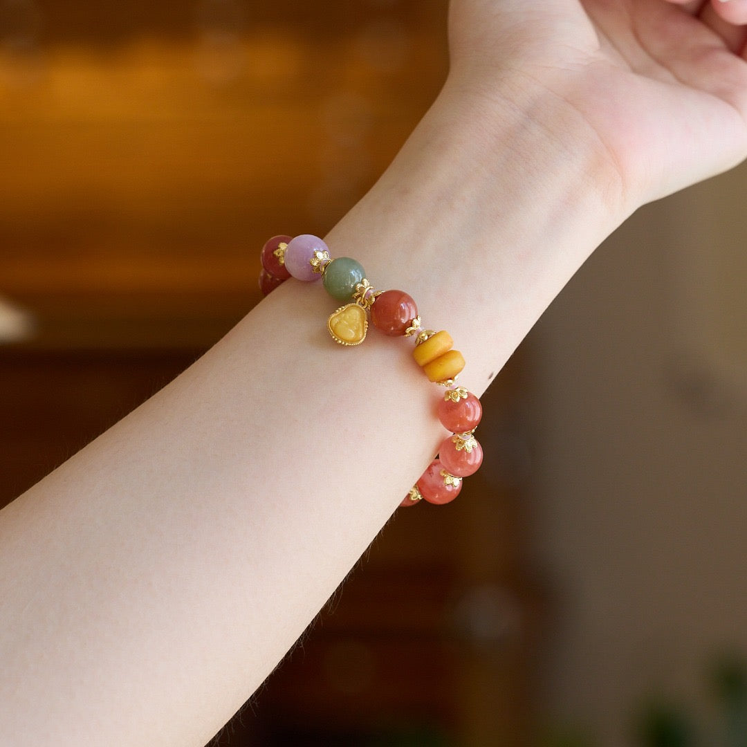 10mm Cherry Red Agate & Green Agate Maitreya Bracelet