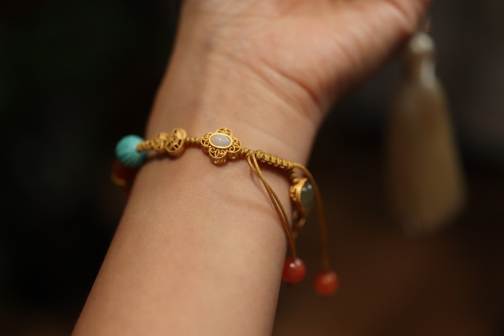 Multi-Gemstone Woven Bracelet | Baoshan Ice Red Agate, Jade, Pearl & Amber with 925 Silver Charms