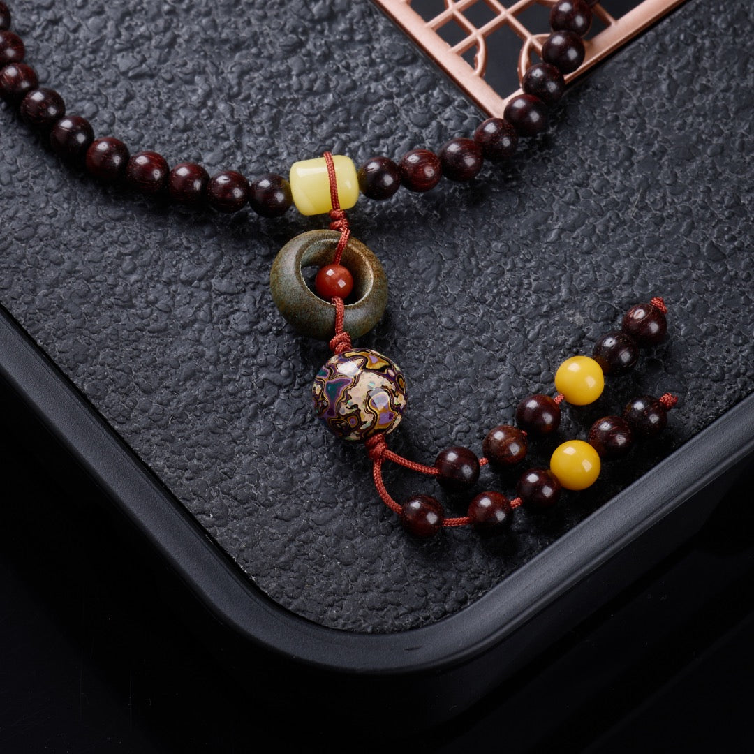 小叶紫檀6mm念珠108颗搭配蜜蜡| Pterocarpus santalinus 6mm 108-bead designed Buddhist prayer beads