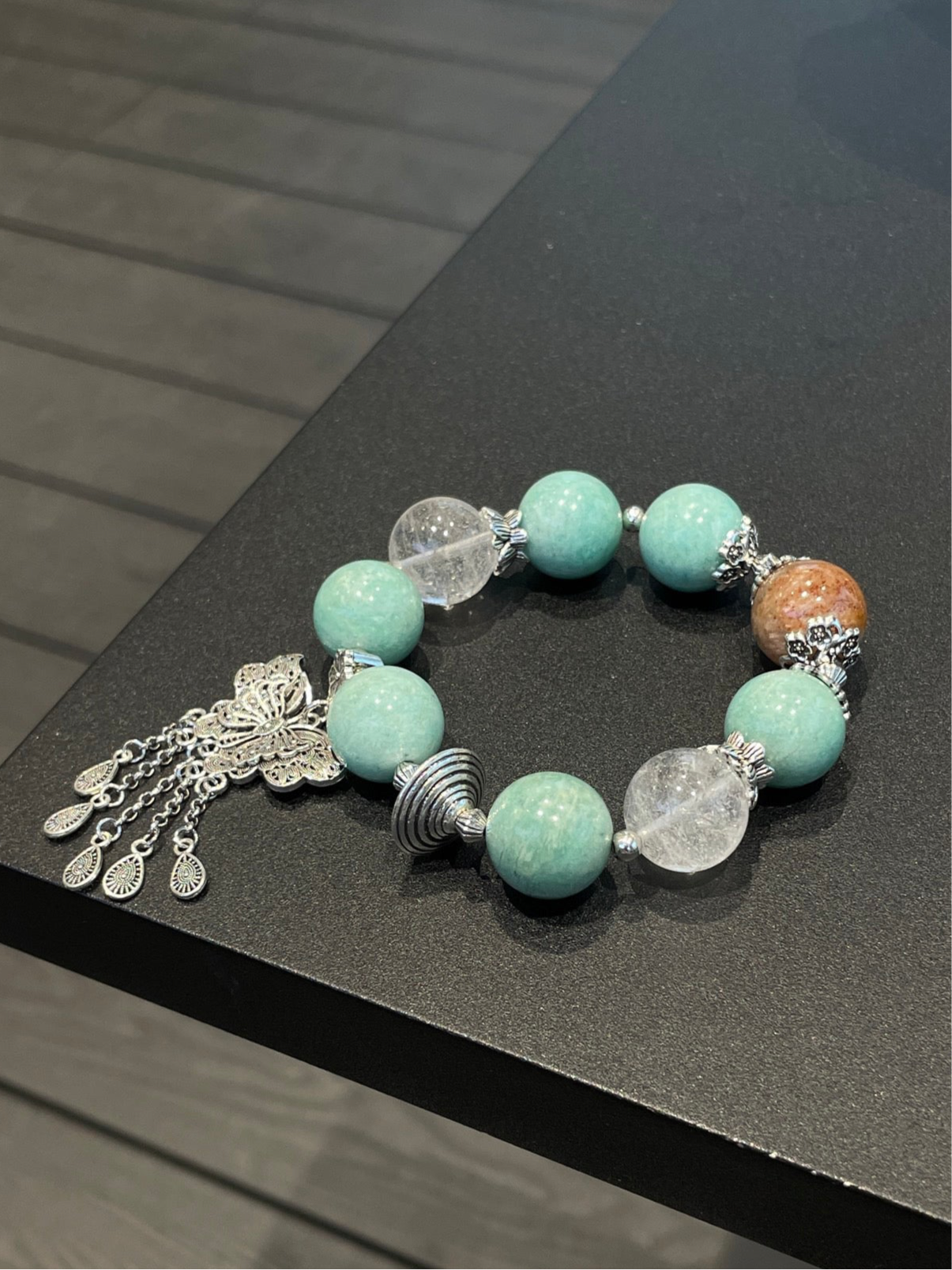 Amazonite & Phantom Quartz Bracelet | 15-16mm Natural Crystal Beads