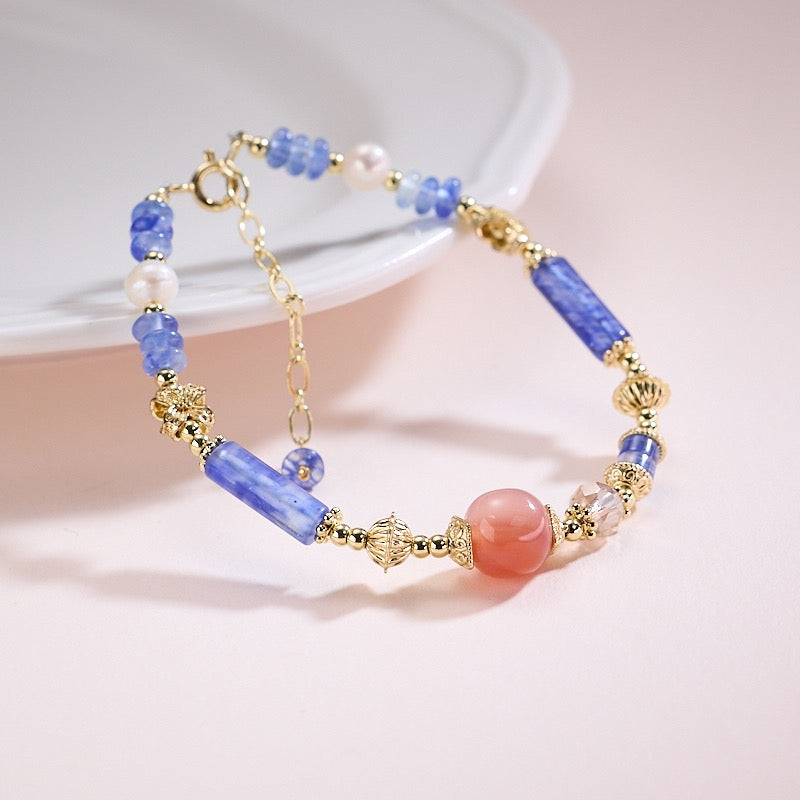 Blue Mist Gemstone Jewelry | Multi-Stone Necklace & Bracelet with Pearls & Agate