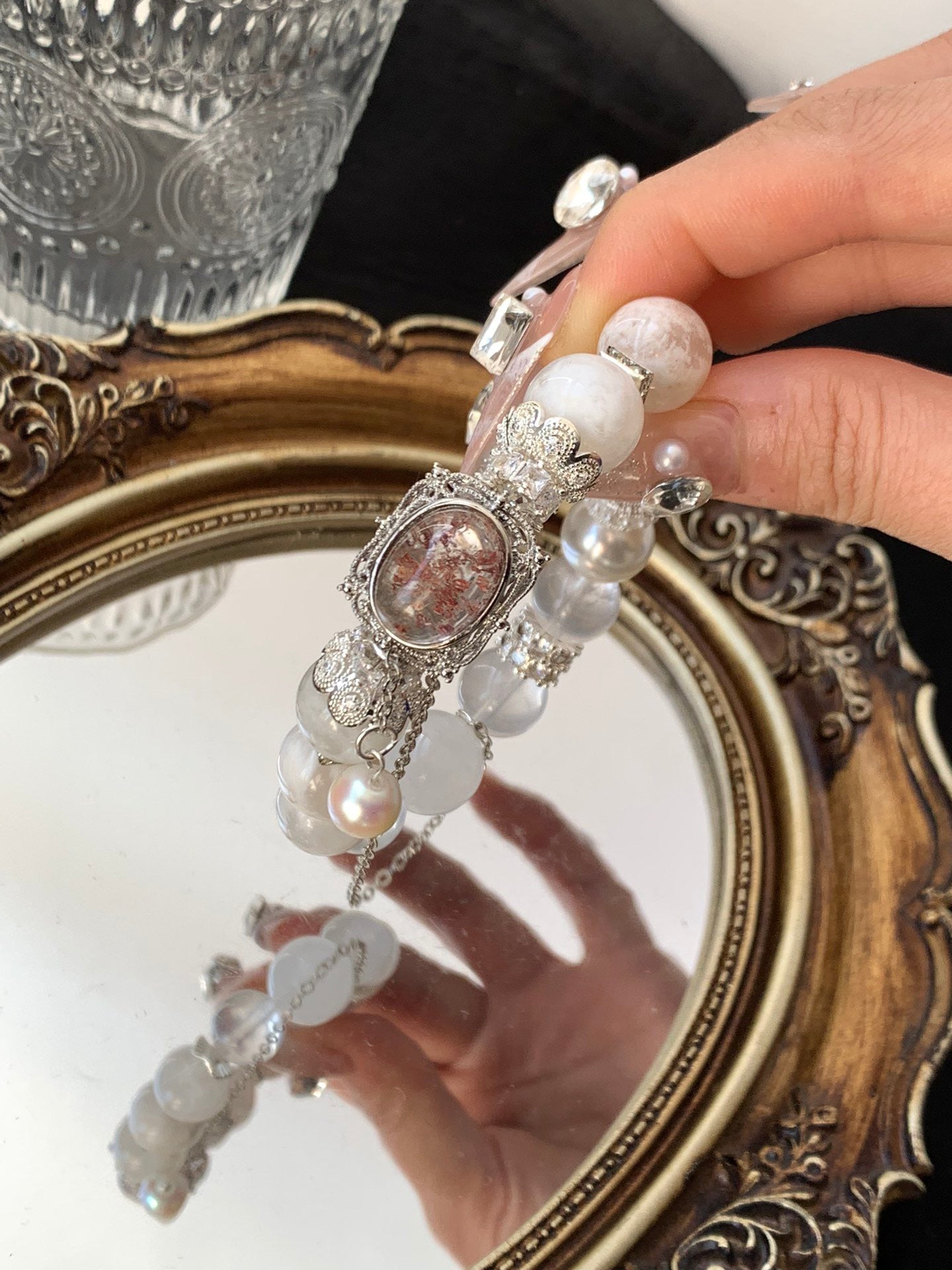 Snow Phantom & White Quartz Bracelet | 10-12mm Natural Crystal for Balance & Healing