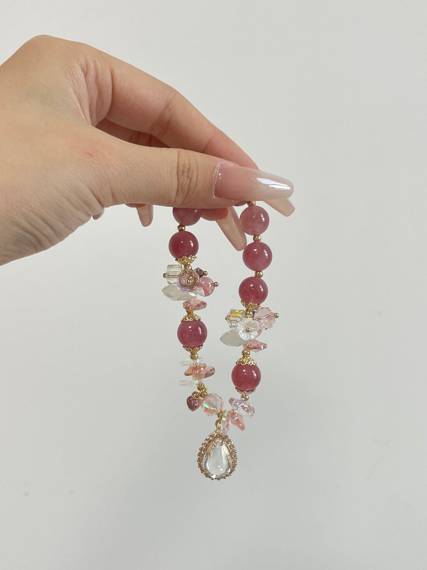Strawberry Chalcedony Bracelet | 10mm Beads with Zircon | Love & Luck Energy