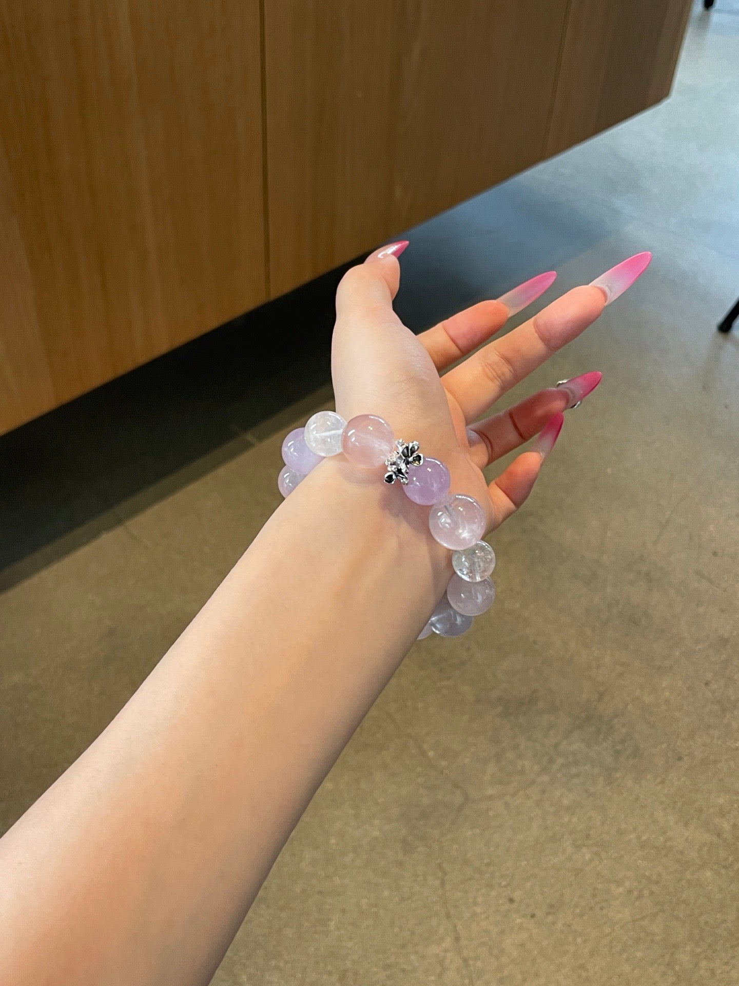 Violet Rain – Amethyst, Rose Quartz & White Phantom Quartz Bracelet