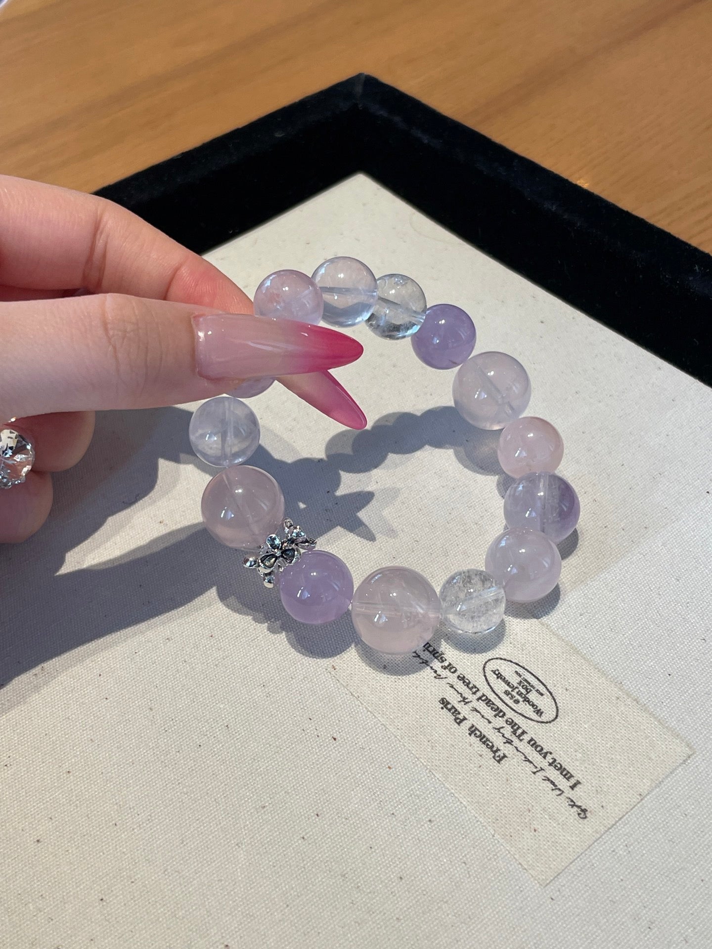 Violet Rain – Amethyst, Rose Quartz & White Phantom Quartz Bracelet