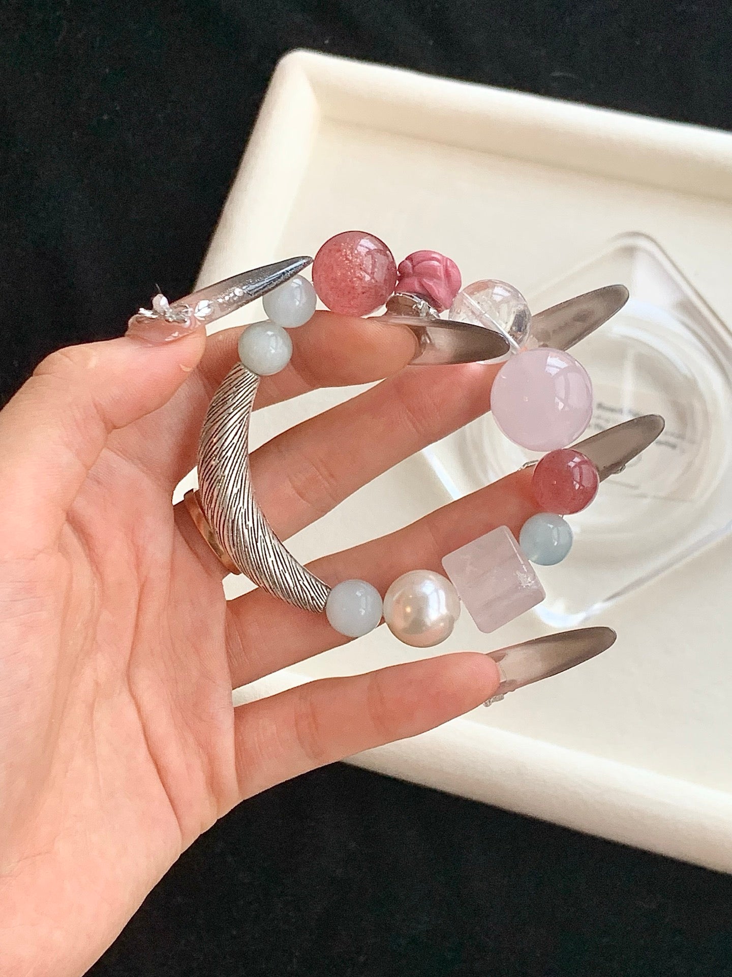 「Soft Berry」Strawberry Quartz & Crystal Multi-Stone Bracelet