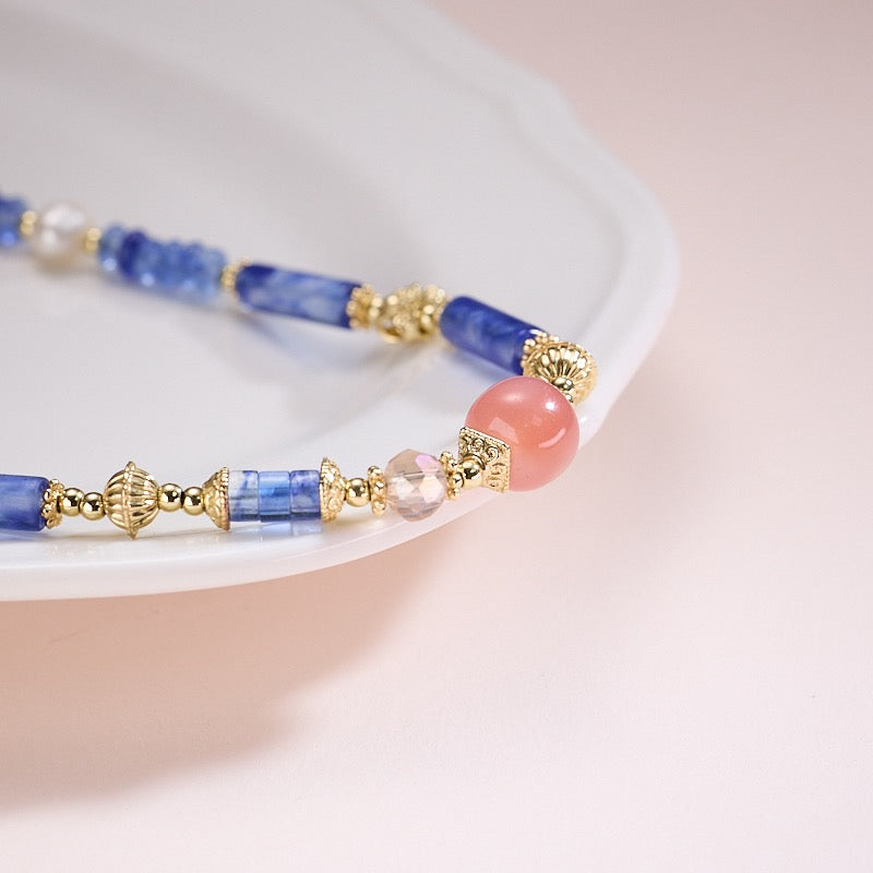 Blue Mist Gemstone Jewelry | Multi-Stone Necklace & Bracelet with Pearls & Agate