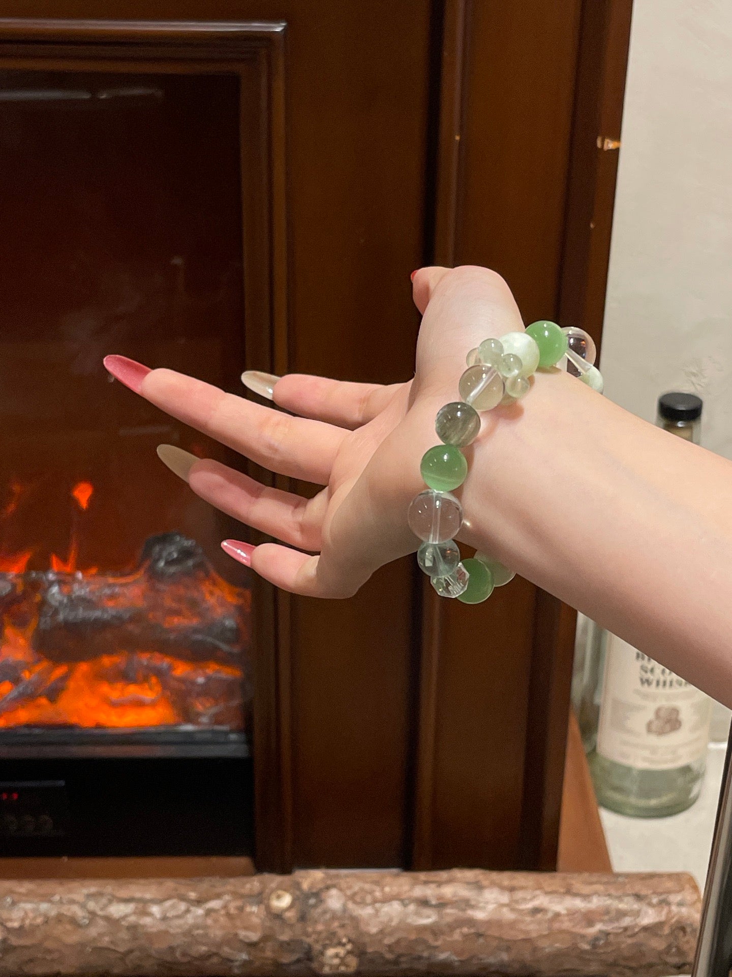 “Mint Jelly” Crystal Bracelet | Green Fluorite, Xiuyu Jade & White Quartz 10–14mm