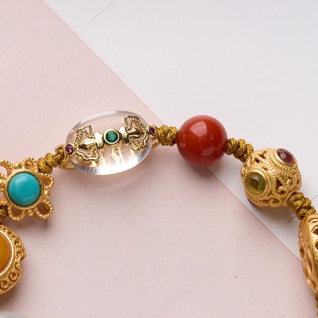 Multi-Gemstone Braided Bracelet | “Perfect Harmony” Series with Clear Quartz Vajra Pendant