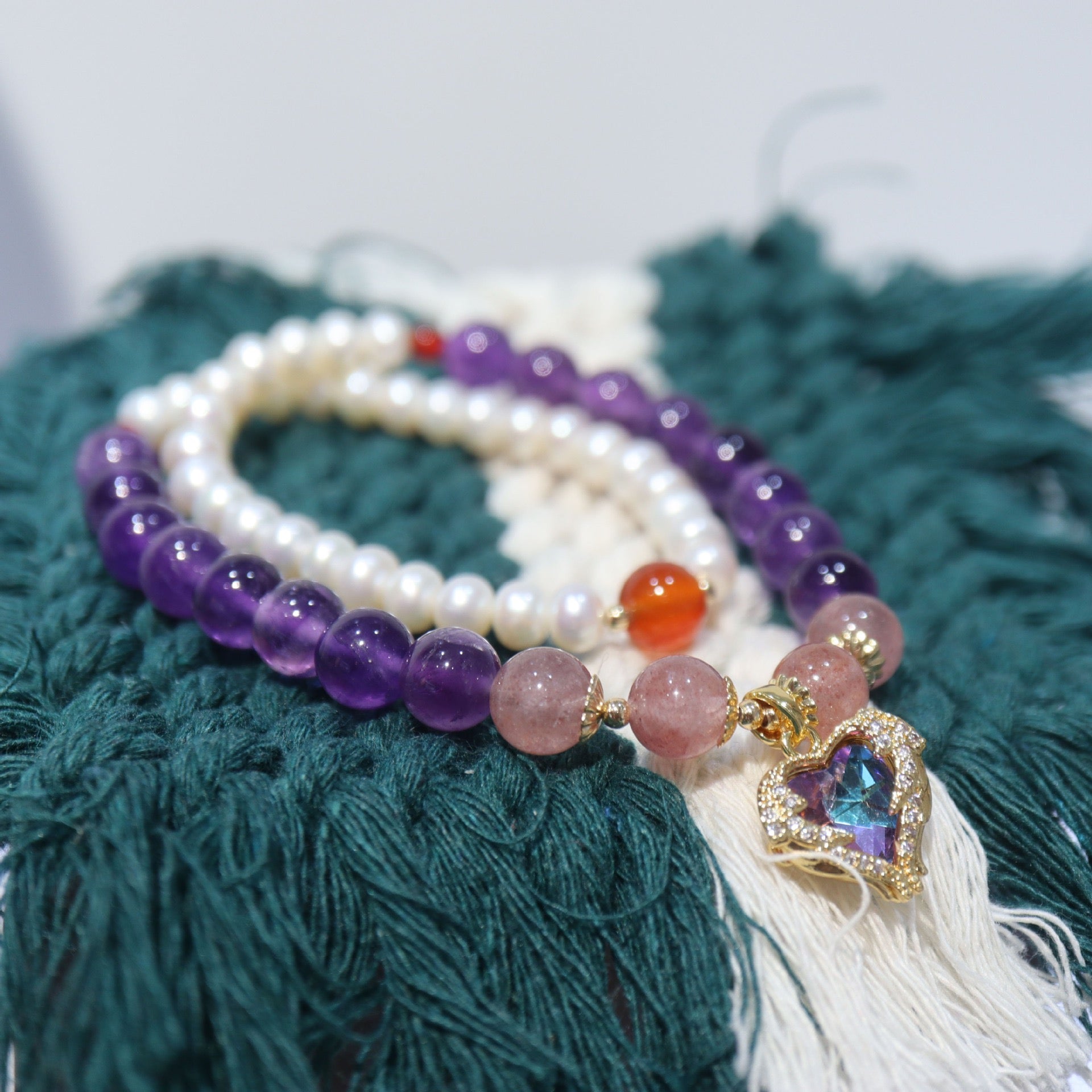 Pearl & Amethyst Double-Layer Bracelet with Ocean Star Pendant | 8mm Beads