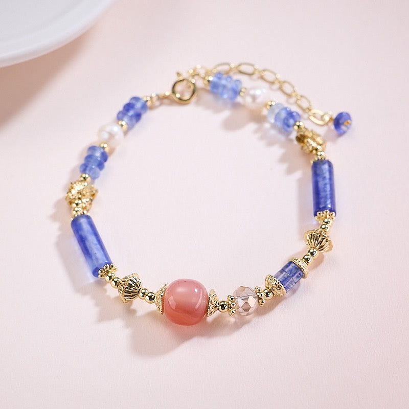 Blue Mist Gemstone Jewelry | Multi-Stone Necklace & Bracelet with Pearls & Agate