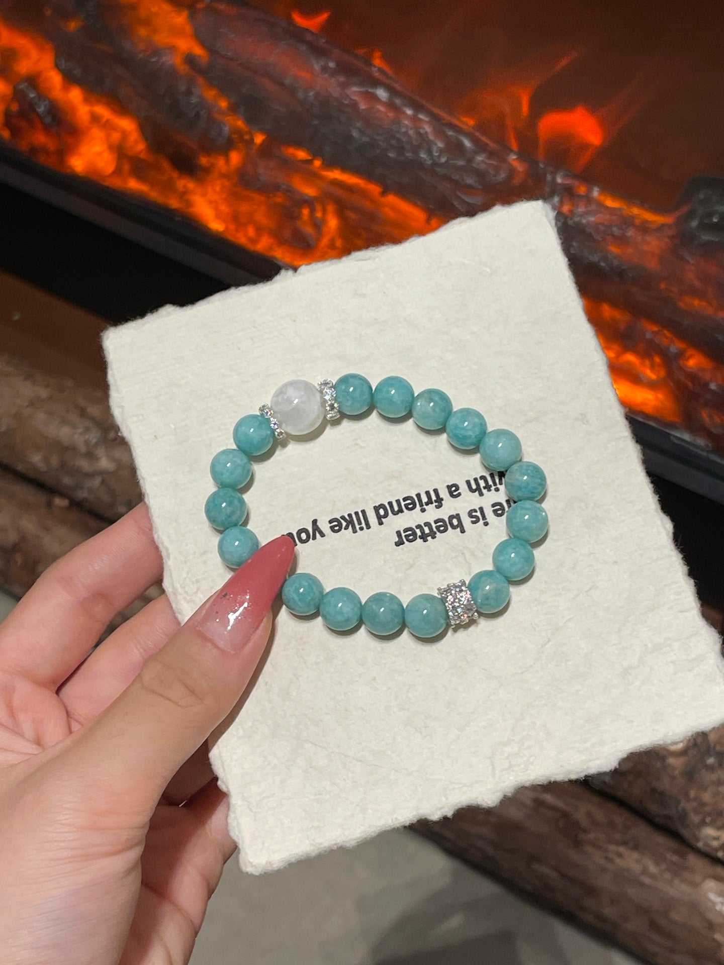 “Mint Tea” Crystal Bracelet | Amazonite & Snow Phantom Quartz 10–12mm