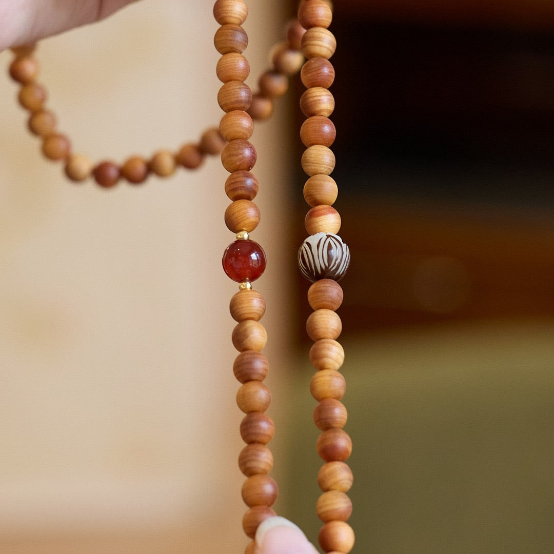 Sandalwood Phone Chain with Gourd, Lotus & Tassel | Lucky Fu Lu Shou Design (8mm Beads)