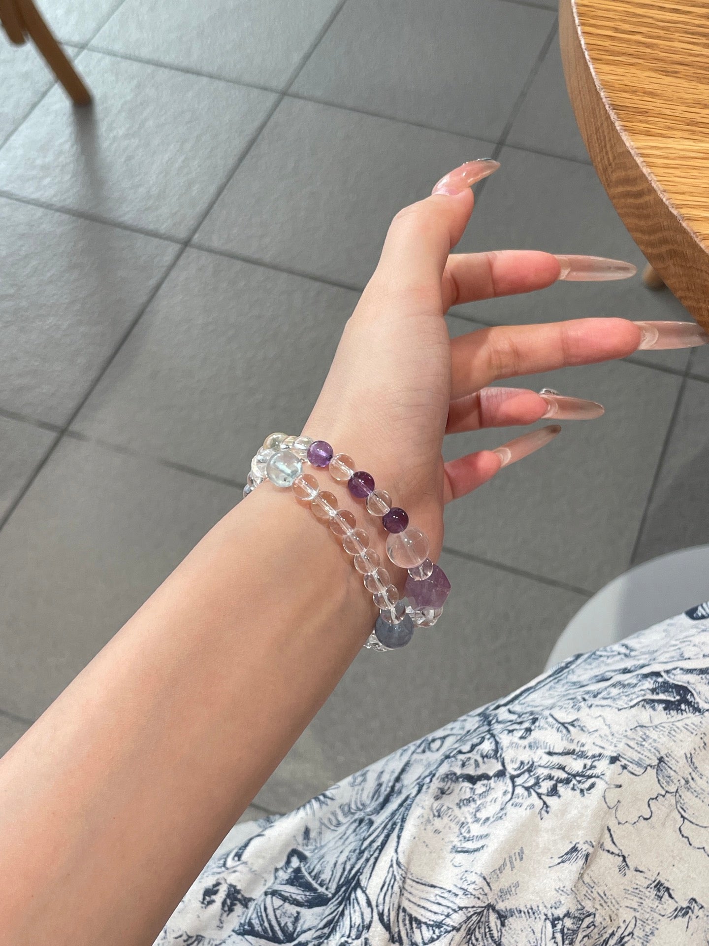 Snow Sakura Crystal Bracelet | Amethyst, Fluorite, Rose Quartz & Aquamarine | 6–12mm Beads