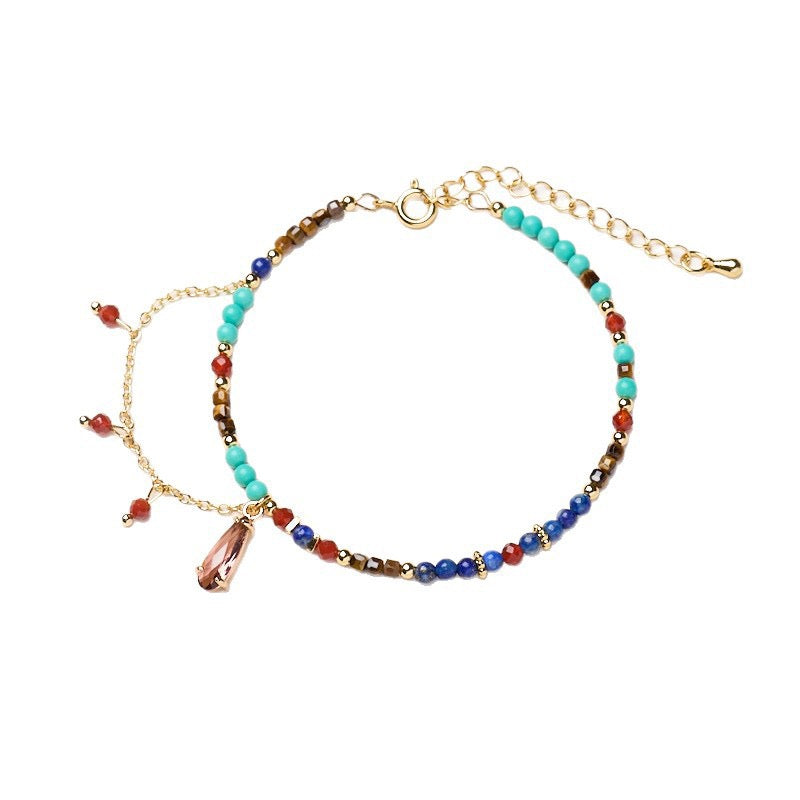 “Dream of Dunhuang” Lapis Lazuli Multi-Gemstone Tassel Bracelet | Elongated Teardrop Design