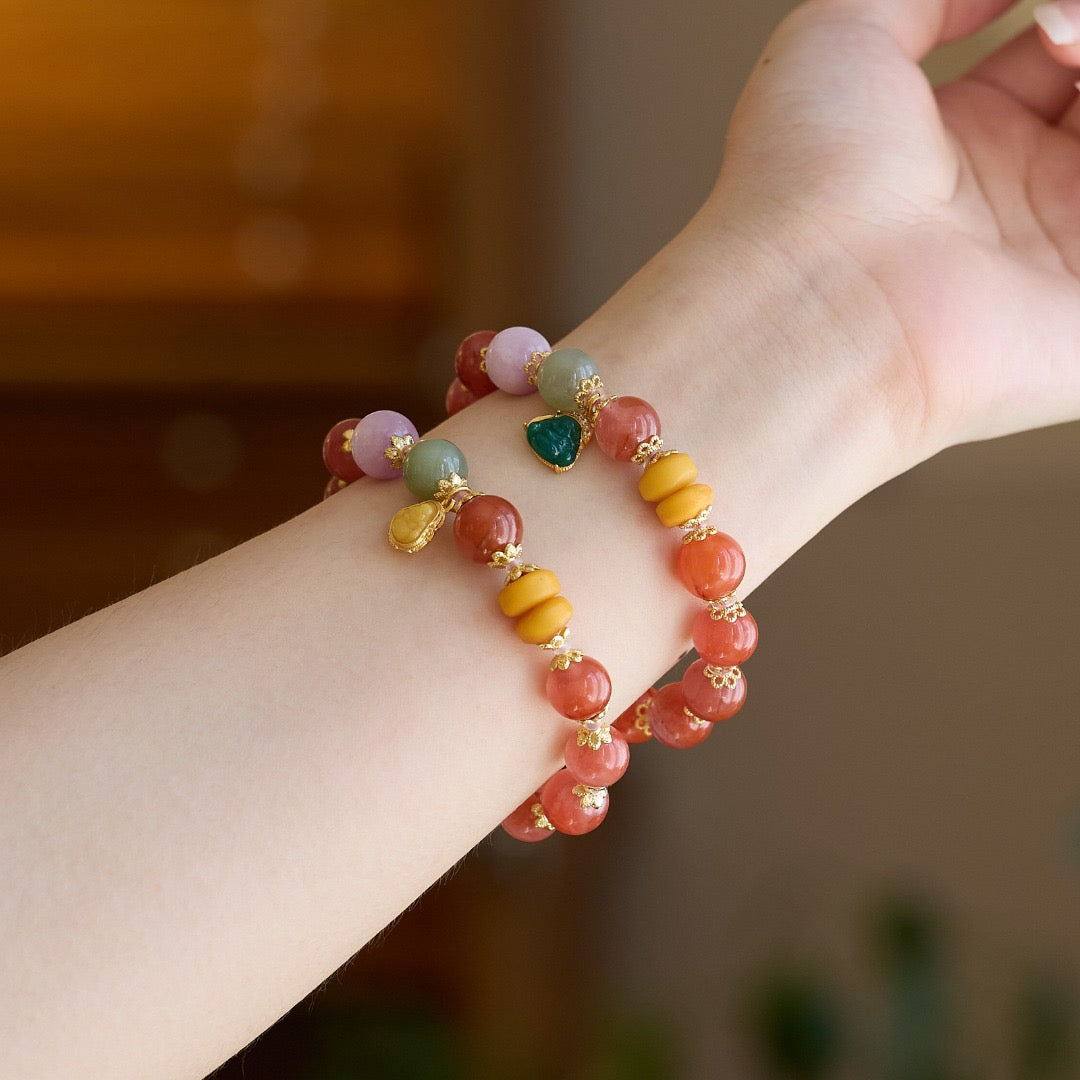 10mm Cherry Red Agate & Green Agate Maitreya Bracelet