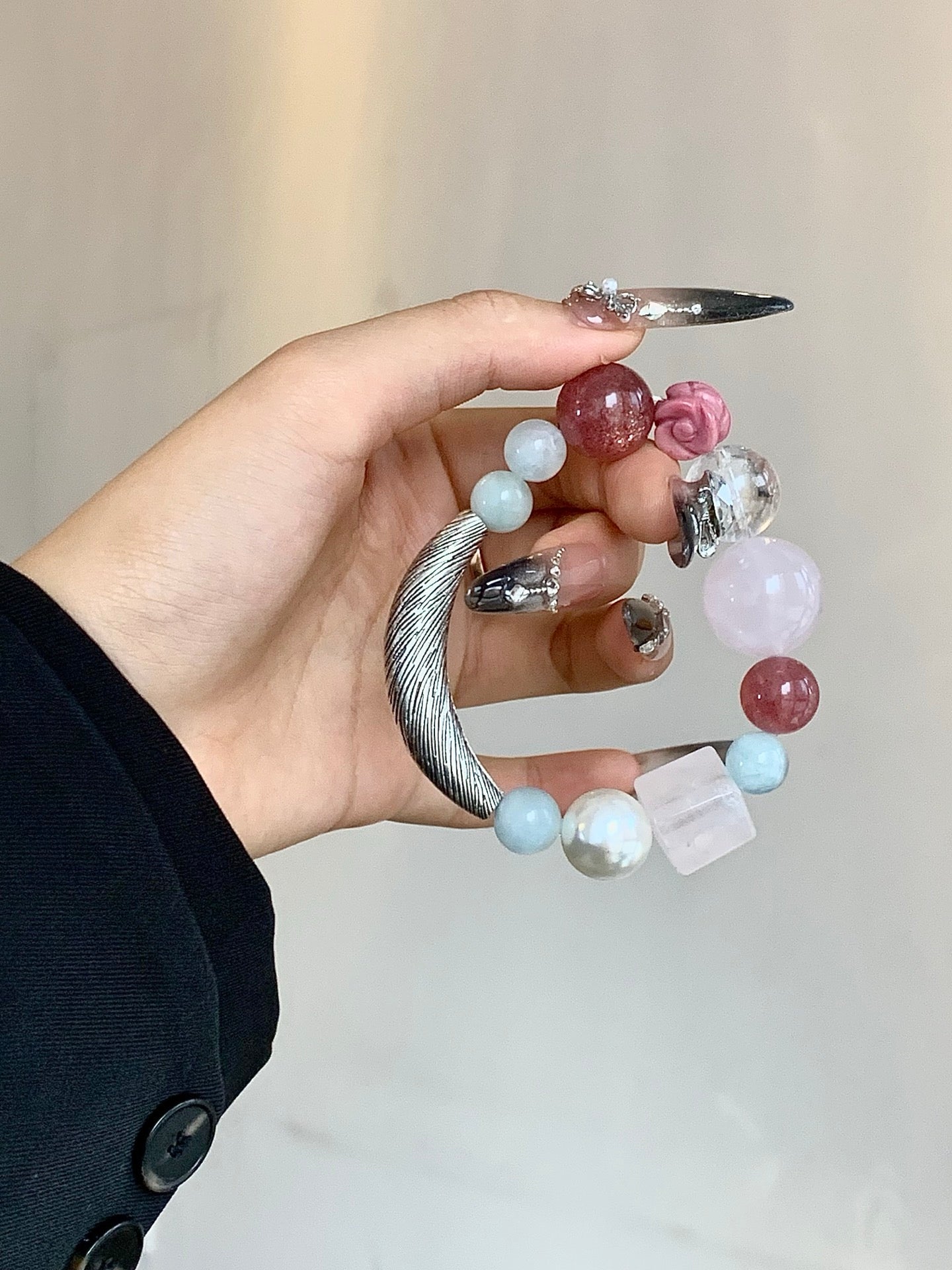 「Soft Berry」Strawberry Quartz & Crystal Multi-Stone Bracelet