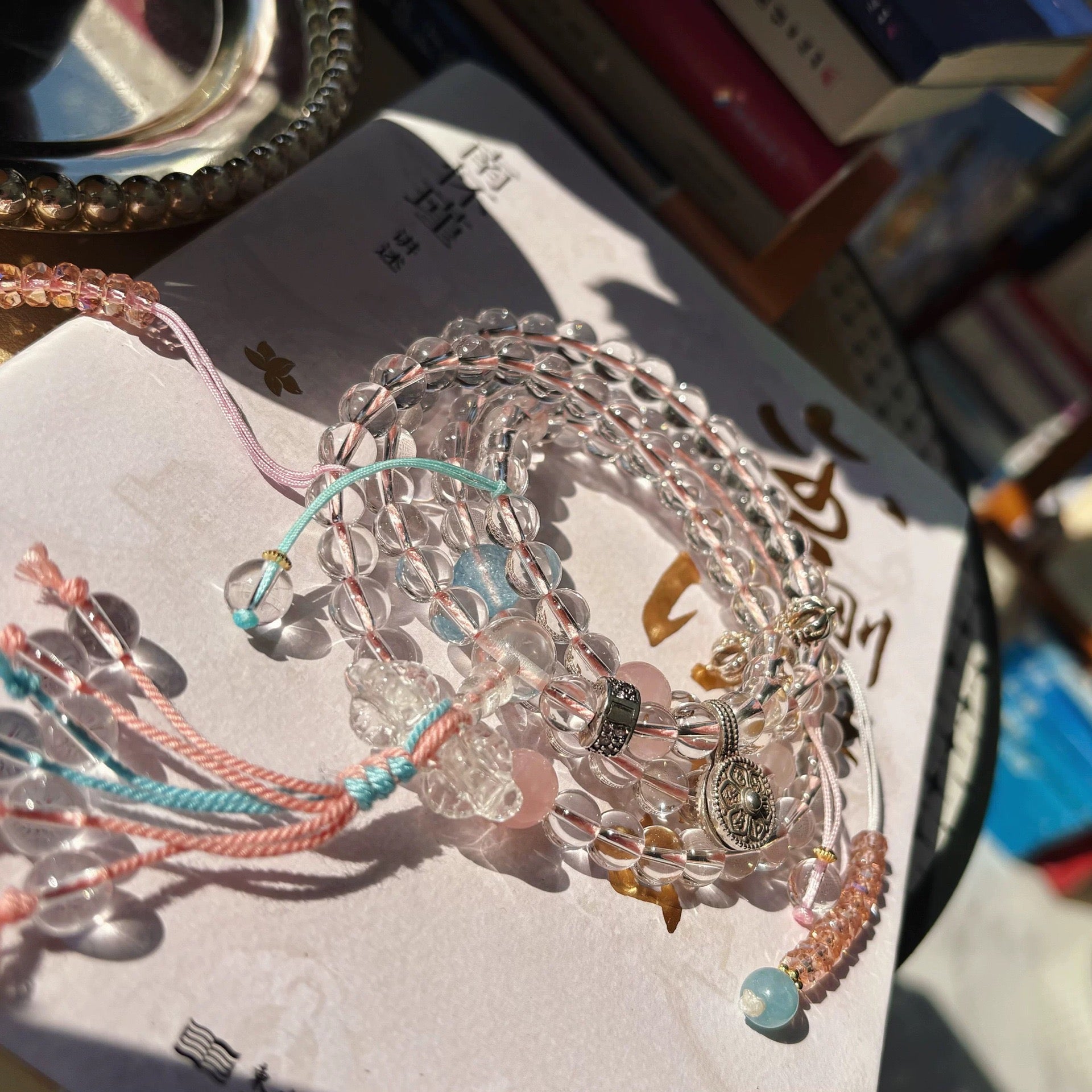 108 White Crystal Mala Beads Necklace – Vajra Prayer Beads & Crystal Bracelet