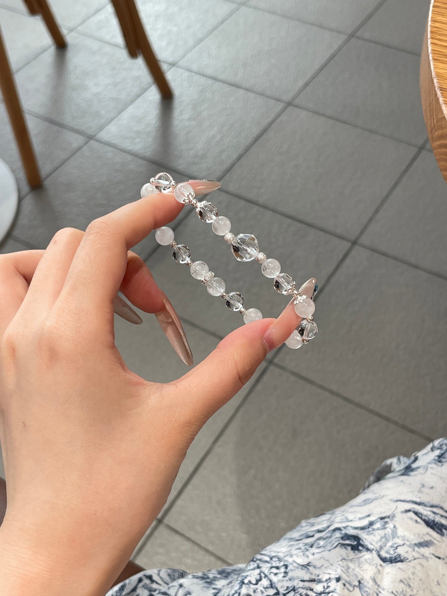 White Phantom & Clear Quartz Bracelet | 8–10mm Beads