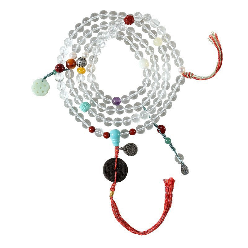 8mm 108-White Crystal Buddhist Mala Beads Bracelet Necklace