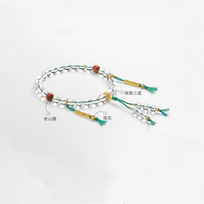 Natural Brazilian Clear Quartz 10 mm Beaded Bracelet | New-Chinese Style Prayer Mala, Handheld Buddhist Strand