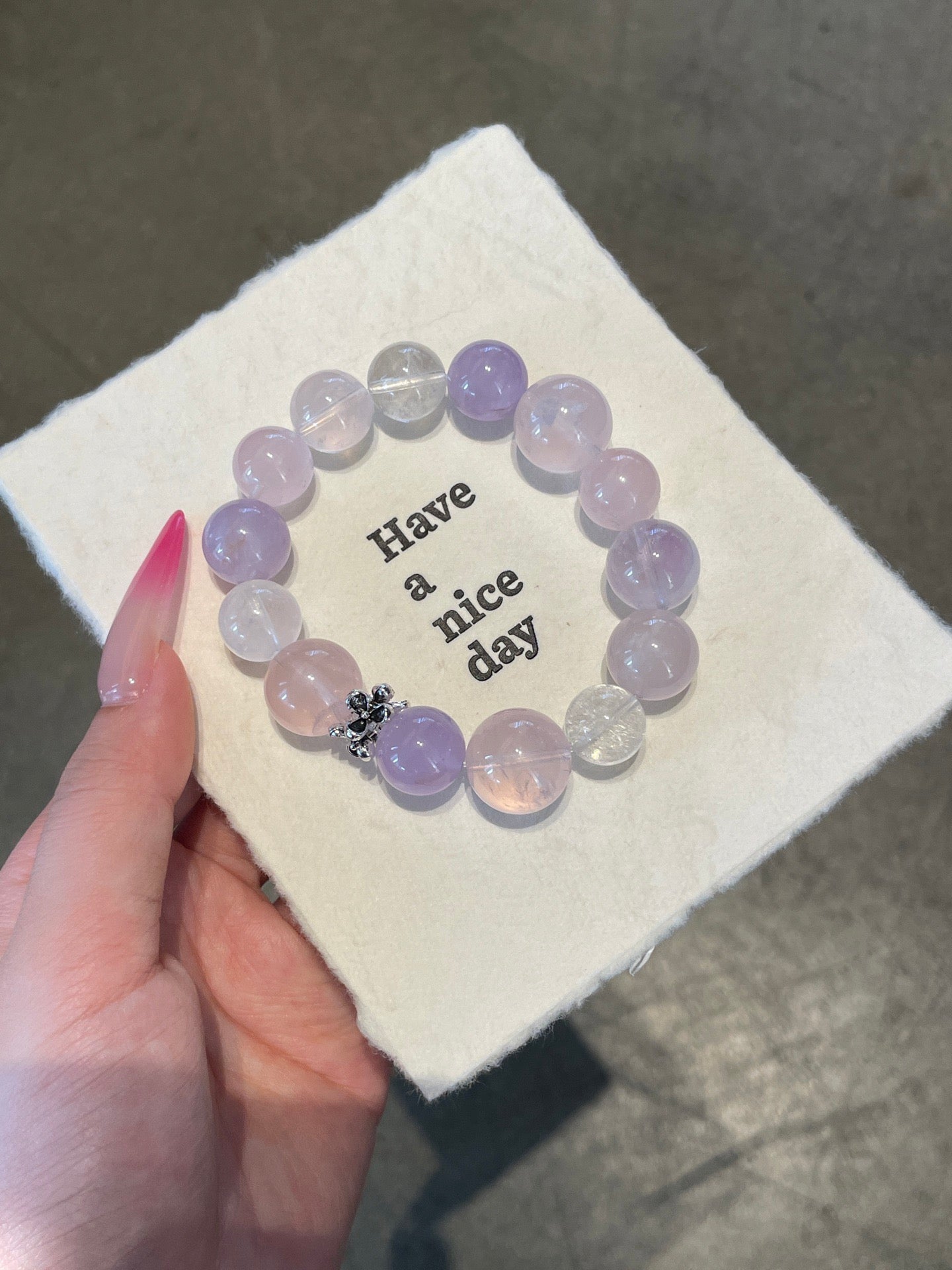 Violet Rain – Amethyst, Rose Quartz & White Phantom Quartz Bracelet