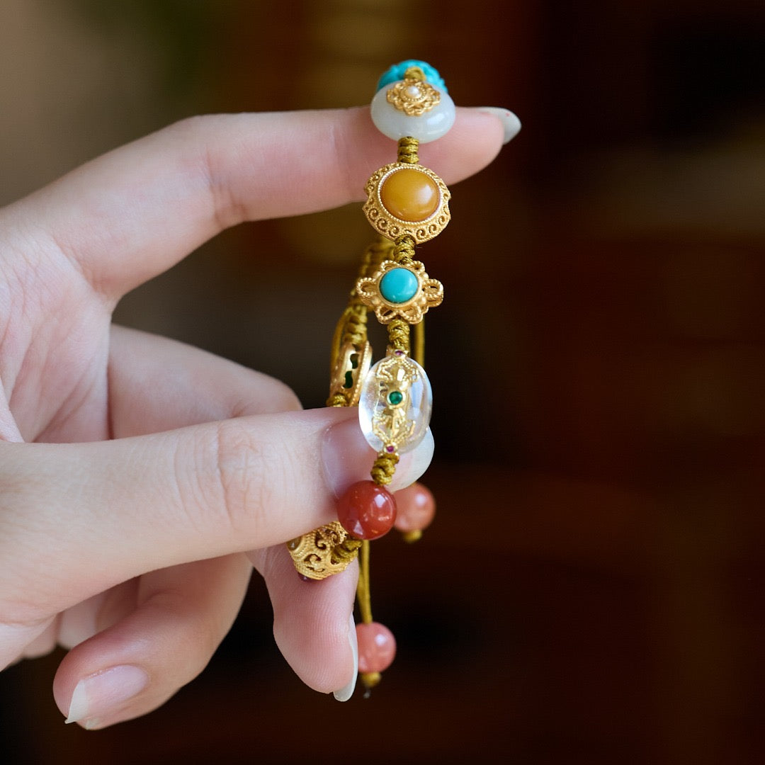 Multi-Gemstone Braided Bracelet | “Perfect Harmony” Series with Clear Quartz Vajra Pendant
