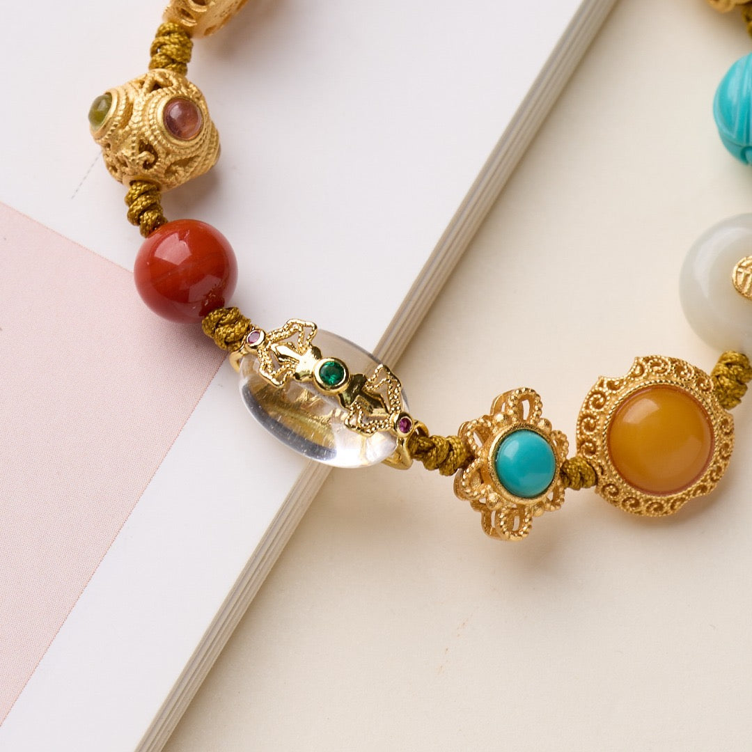 Multi-Gemstone Braided Bracelet | “Perfect Harmony” Series with Clear Quartz Vajra Pendant