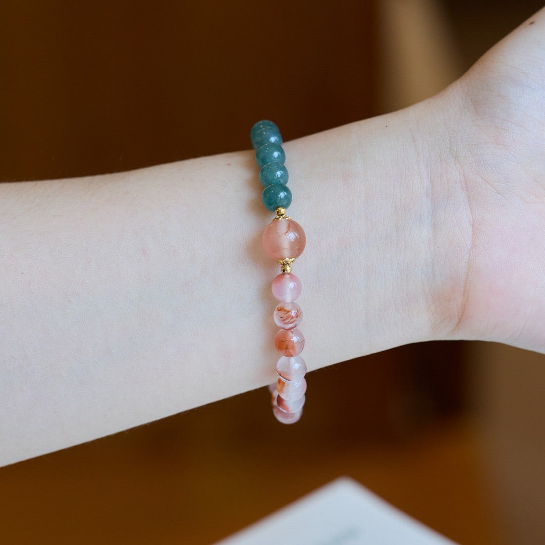 7mm Ice-Floating South Red Agate + Blue Water Jadeite Bracelet