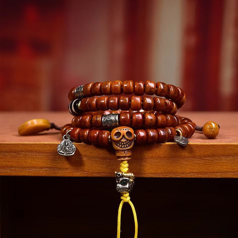 108 Tibetan Yak Bone Mala Beads – Recycled Bone Multi-Layer Prayer Bracelet with Agate Accents