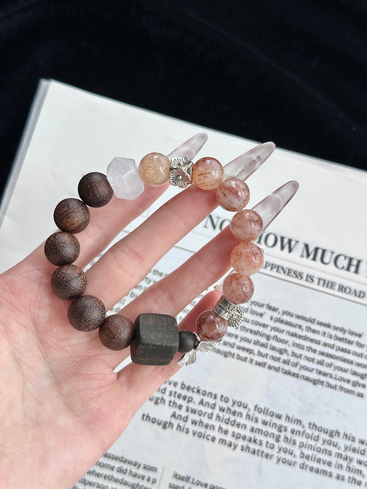 Rosemary – Black Gold Super Seven, Agarwood & White Phantom Crystal Bracelet