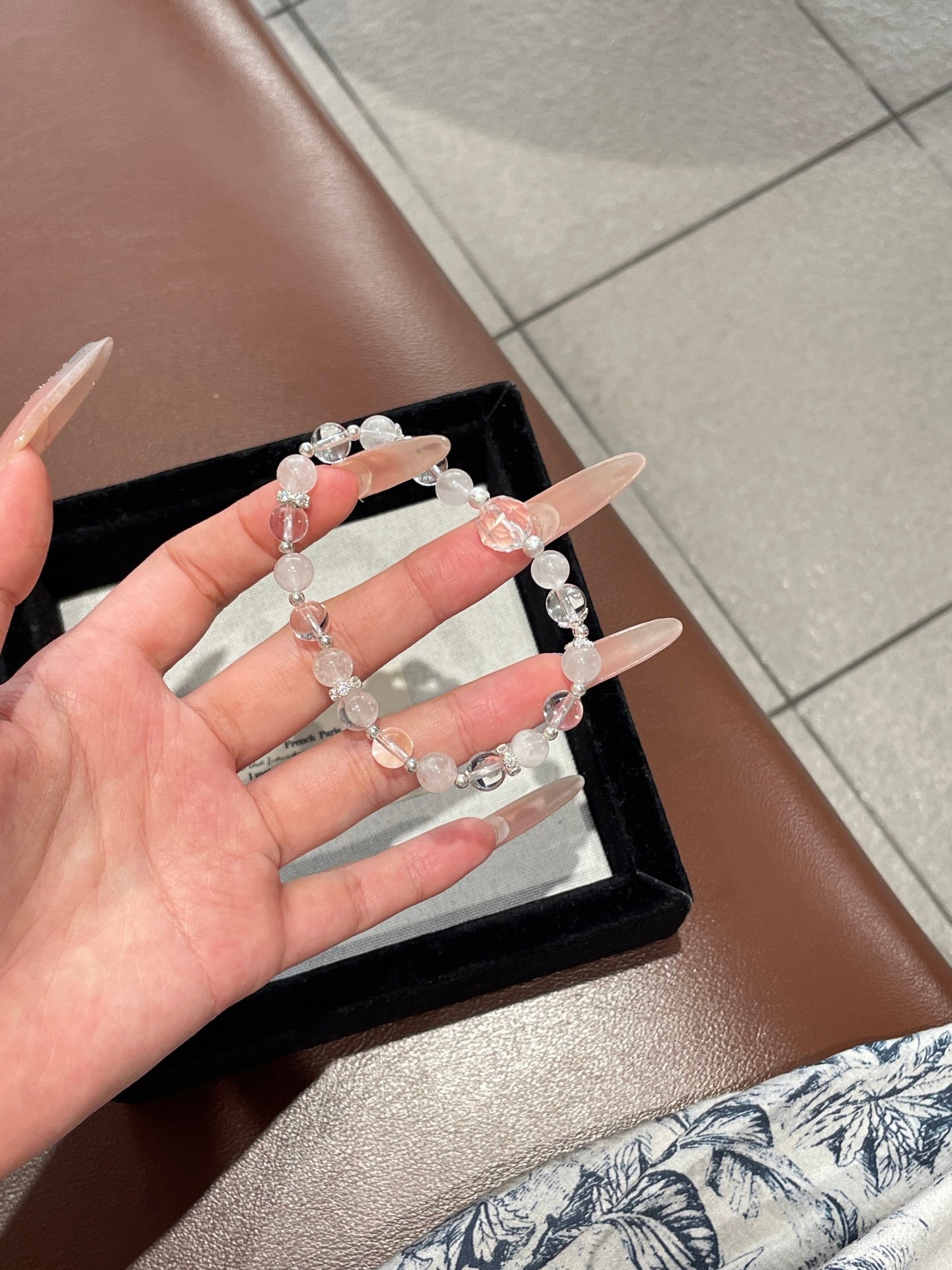 White Phantom & Clear Quartz Bracelet | 8–10mm Beads