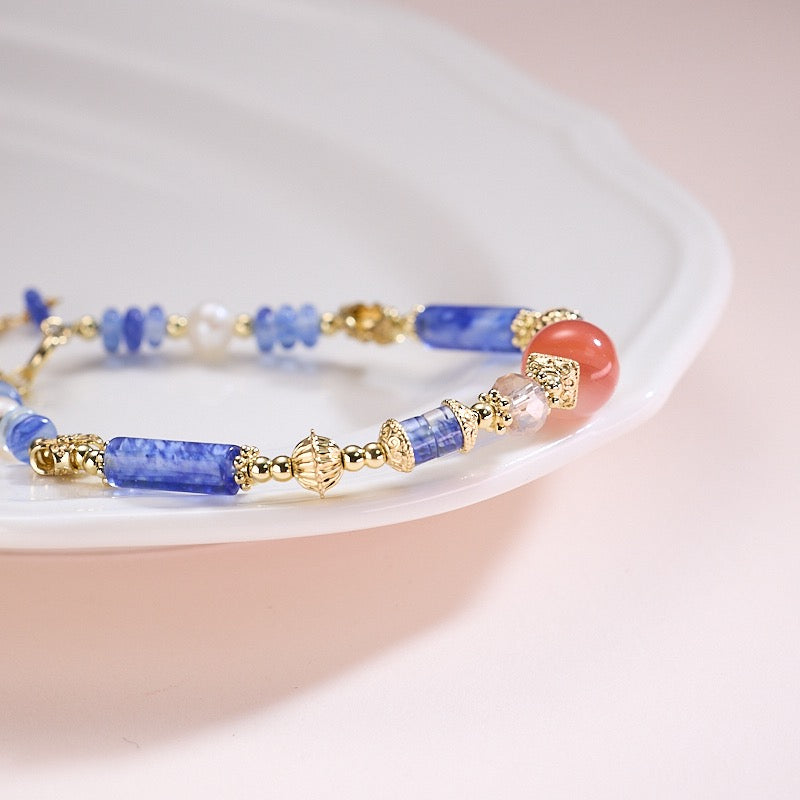Blue Mist Gemstone Jewelry | Multi-Stone Necklace & Bracelet with Pearls & Agate