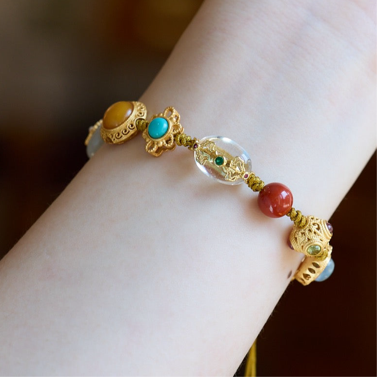 Multi-Gemstone Braided Bracelet | “Perfect Harmony” Series with Clear Quartz Vajra Pendant