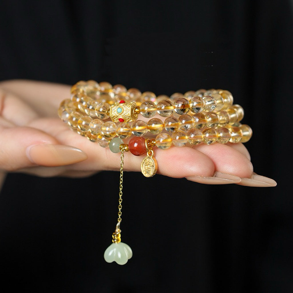 Citrine Multi-Layer Bracelet with Red Agate Accents | Elegant Women’s Lucky Charm Jewelry for Wealth & Fortune