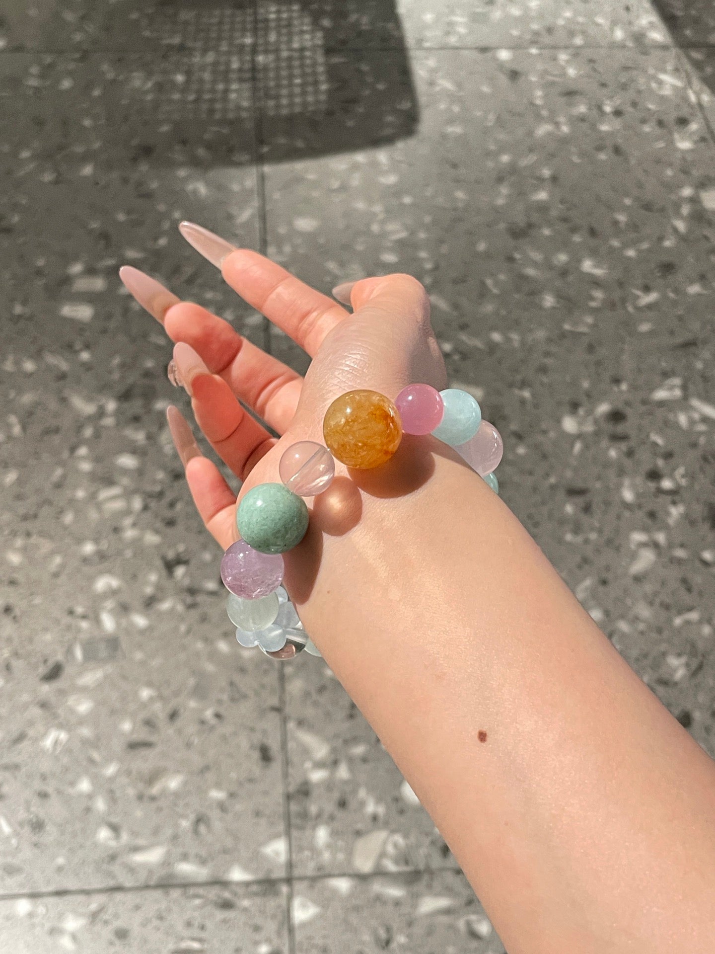 Natural Crystal Beaded Bracelet | Rose Quartz, Aquamarine, Amazonite, Amethyst, Citrine, Green Fluorite, White Crystal, Cat’s Eye, White Phantom | 12–15mm