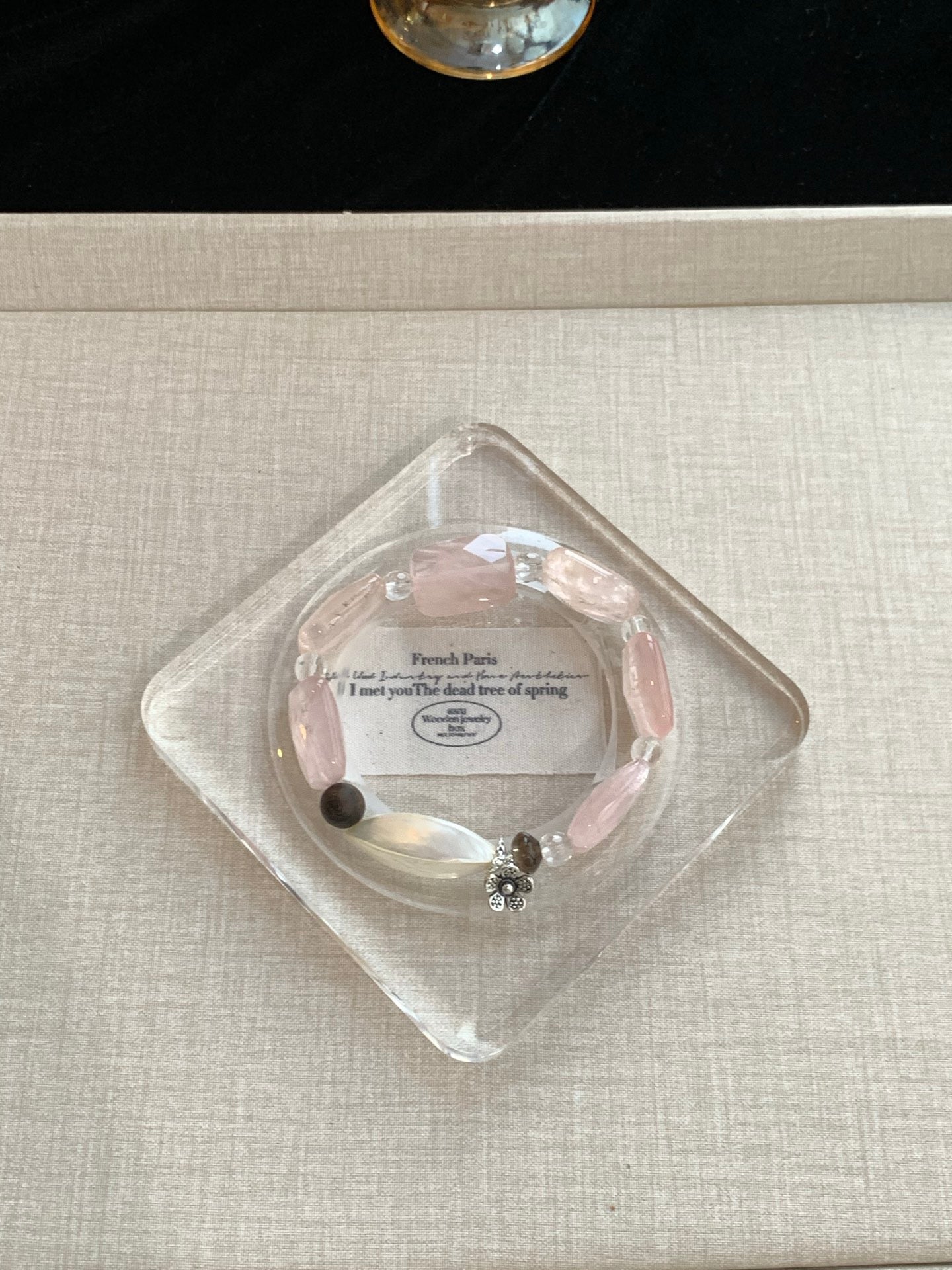 Pink Mailbox – Rose Quartz, Smoky Quartz & Agarwood Crystal Bracelet